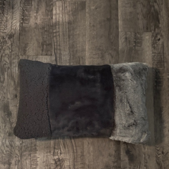 UGG Faux Fur Throw Pillow - Grey Stripes - Picture 1 of 5